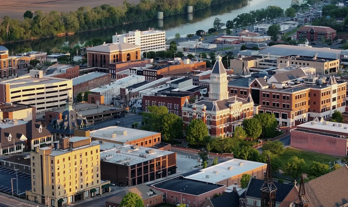 Aerial view of downtown Clarksville Tennessee